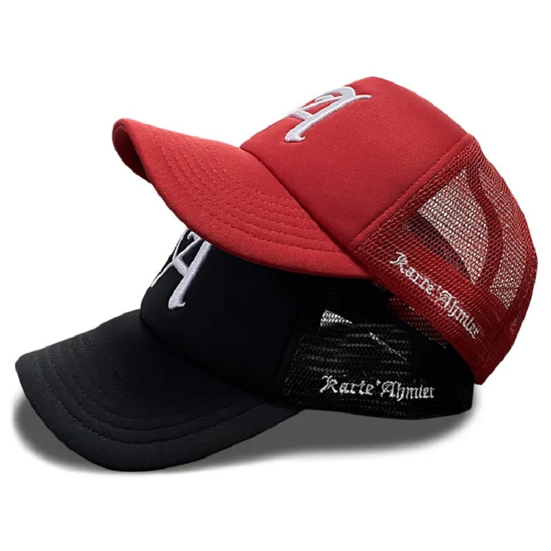 Design Classico Classico all\'ingrosso di alta qualità Il tuo logo da ricamo 3d 5 pannello Gorras Mesh Trucker Caps Hats Mens