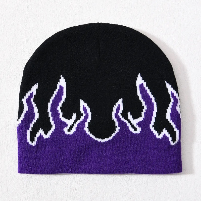 Skulle all\'ingrosso Skulle Acrilico Cappello a maglia Hip Hop cantaccante su tutto il design stampato logo personalizzato unisex Winter Jacquard Flame Beanie